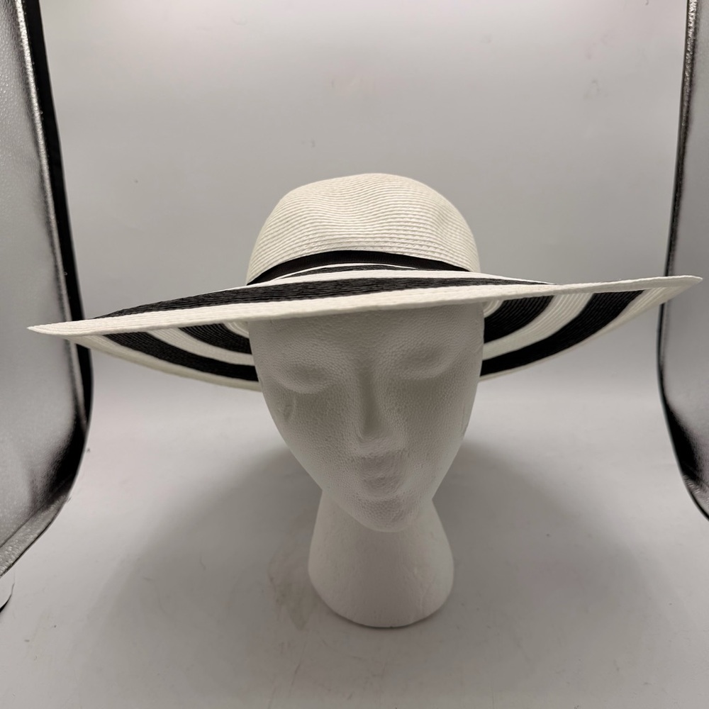 Wide Brim Black & White Striped Sun Hat – Statement Summer Hat - Picture 4 of 8